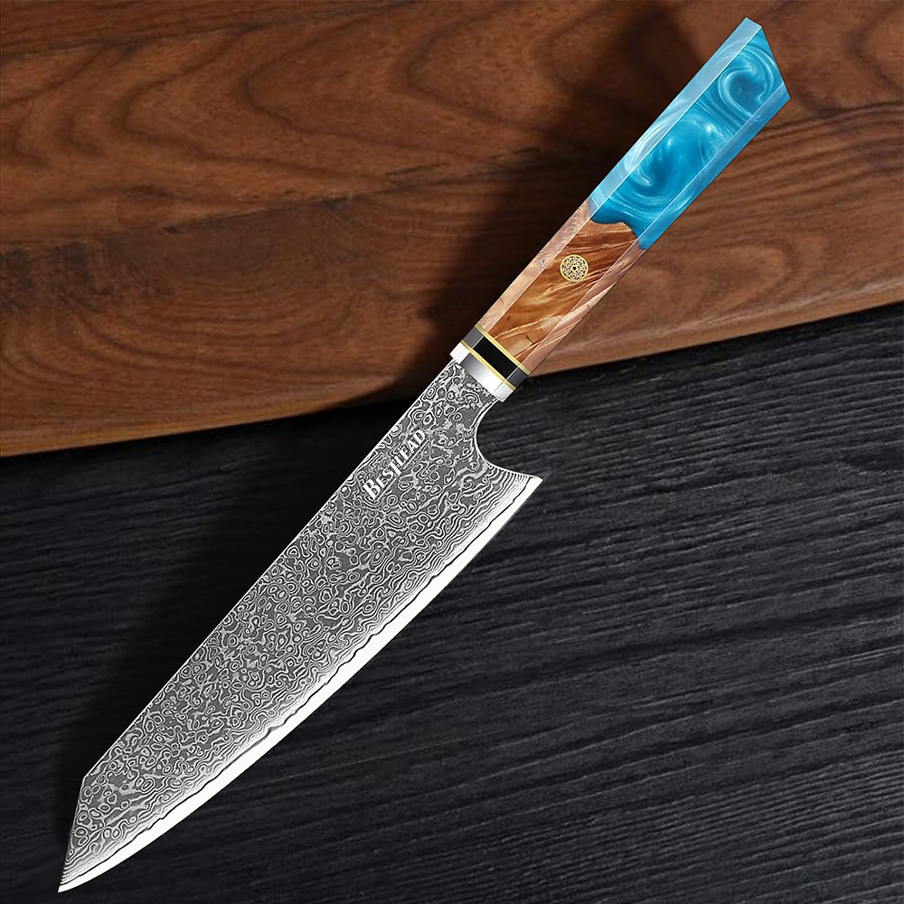 BJB-39 High Quality Real Damascus Core 10CR15 Knife 67 Layers Damascus Steel Kitchen Knives with Resin Wood Handle - Damascus kitchen knife - 1