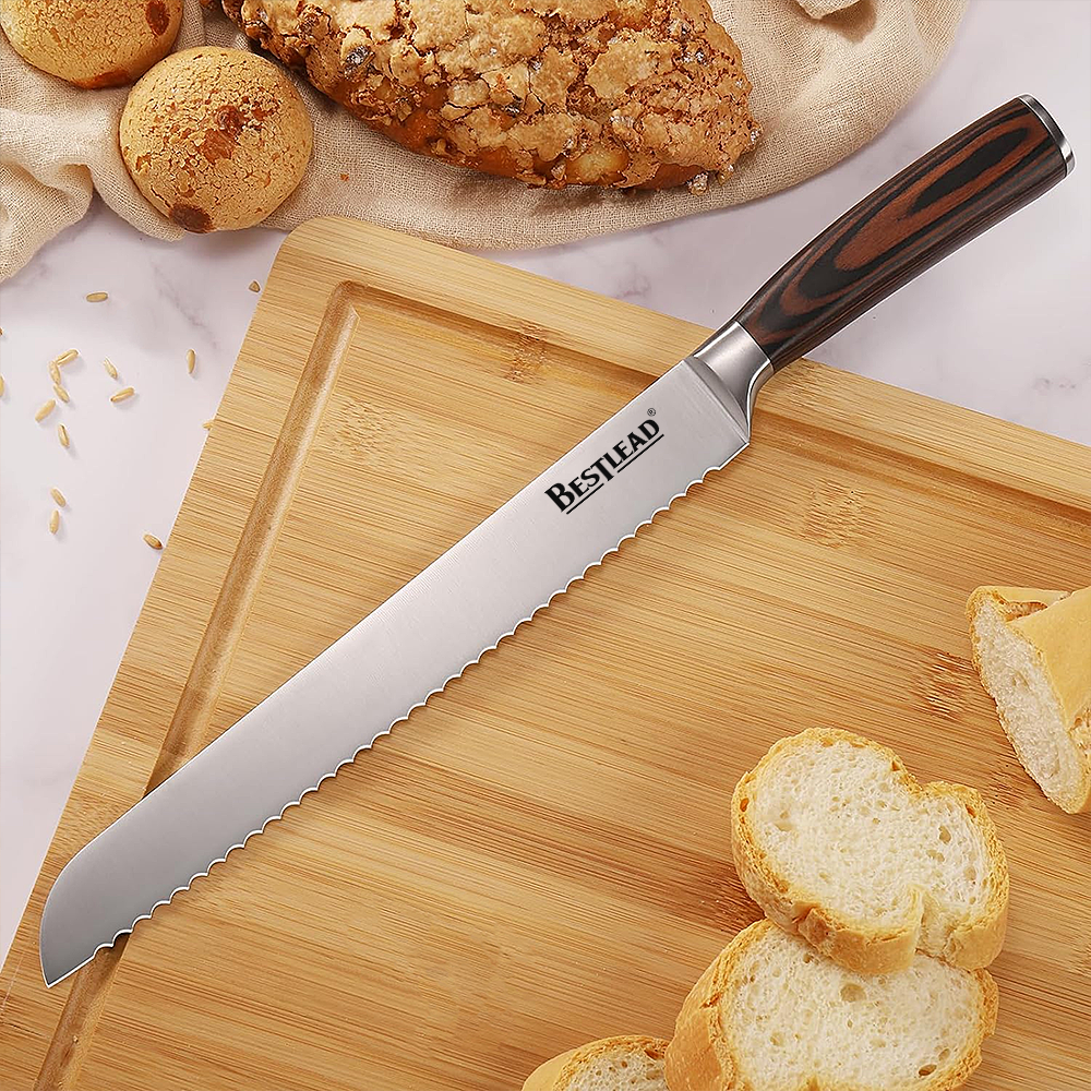 YTB-28 High carbon stainless steel bread knife with ergonomic wooden handle, beautiful gift box for home or restaurant use - bread knife - 1