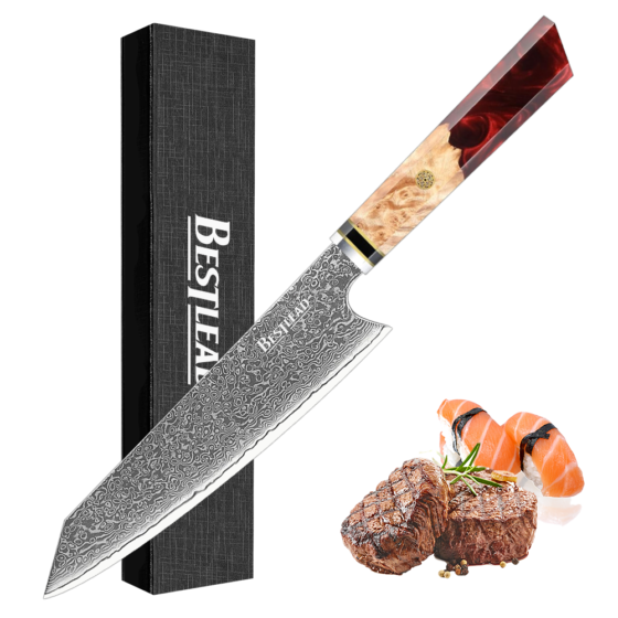 BJB-37 High Quality Real Damascus Core 10CR15 Knife 67 Layers Damascus Steel Kitchen Knives with Resin Wood Handle