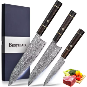 BJB-27 Kitchen Knife Set 3 Piece Japanese Knife Set Professional Cooking Knife Set Full Shank Mahogany Handle Elegant Gift Box
