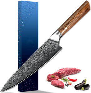 YTB-24  Damascus chef's knife 8-inch sharp kitchen knife VG-10 stainless steel ergonomic wooden handle gift box-with scabbard