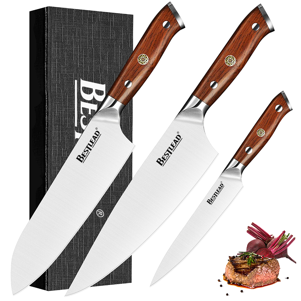 HB-41 Kitchen Knife Set 3 Piece, Blade Made of German 1.4116 Steel, Ultra Sharp Professional Chef’s Knife Set and Full Cut G10 Handle