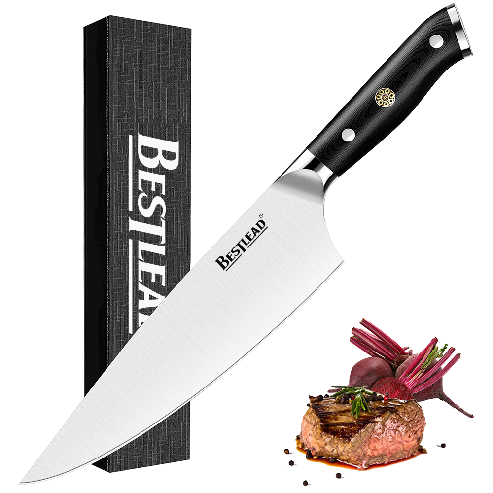 HB-40 Sanded Chef’s Knife with VG10 Steel Core, Ultra Sharp Professional Chef’s Knife and Full Cut G10 Handle