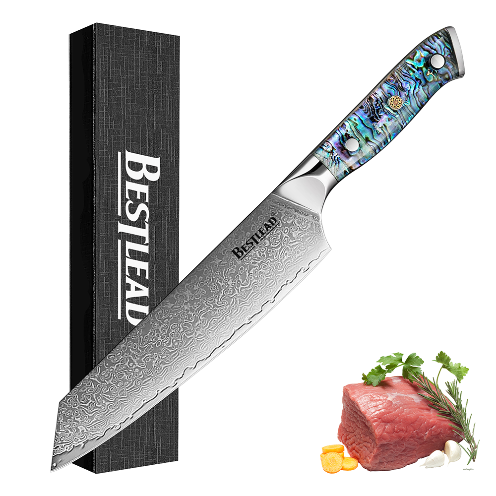 HB-46 BESTLEAD® Kiritsuke knife, 7.5 Inch Kiritsuke Knife 67 Layer Damascus Steel Sharp Cut Meat Knives Abalone Shell Handle Kitchen Cutting Tool Kitchen Knife