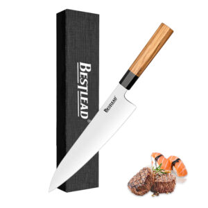 BJB-41 Hand Forged Professional Chef's Knife, Ultra Sharp, Olive Wood Octagonal Handle, Gift Boxed