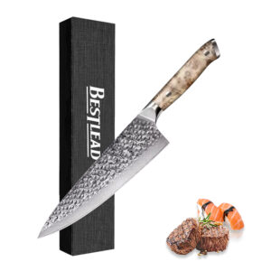 HB-27 High Quality 8-Inch Damascus Steel Chef's Knife with Maple Burl Handle