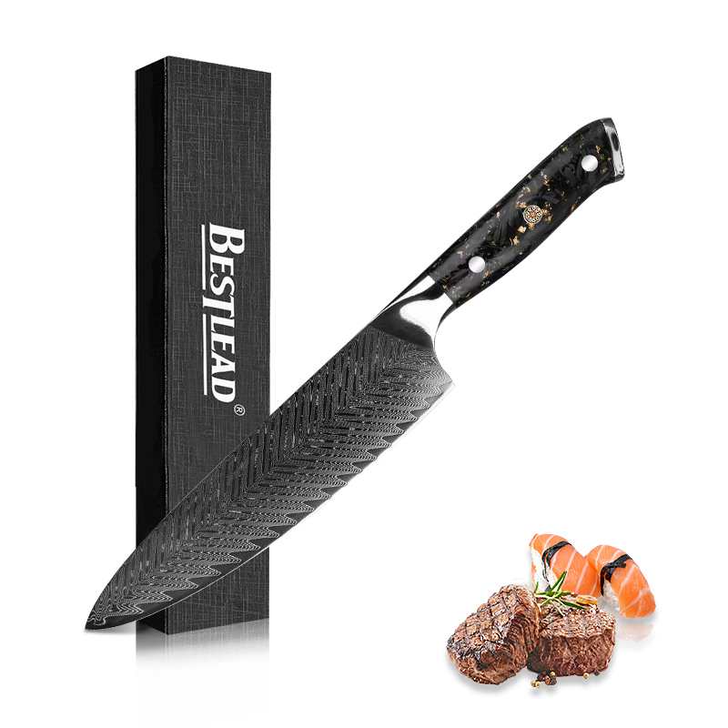 HB-9-CSD  VG10 Wholesale 67 Layer Damascus Steel Chef’s Knife Fiber Resin Handle Kitchen Knives