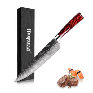 YTB-2-CSD Professional Chef Knife Stainless Steel damascus design pattern kitchen knife with Red Resin Handle